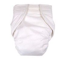 picture showing an all in one cloth adult diaper with hook and loop tabs holding it closed
