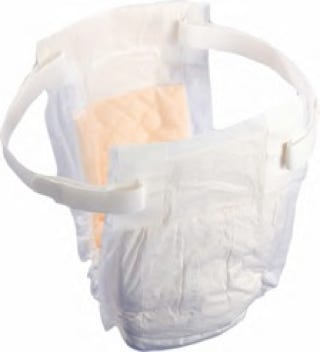 picture of a belted undergarment which is a large rectangular pad with belts on each side that go from front to back to hold it in place