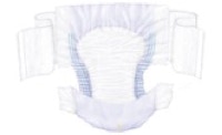 picture of a tena stretch super adult diaper with long straps on each side with hook tabs