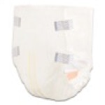 picture of a tranquility elitecare disposable adult diaper with two white and blue hook tabs on each side