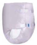 picture of a unique wellness adult diaper showing two blue tape tabs on each side of the diaper